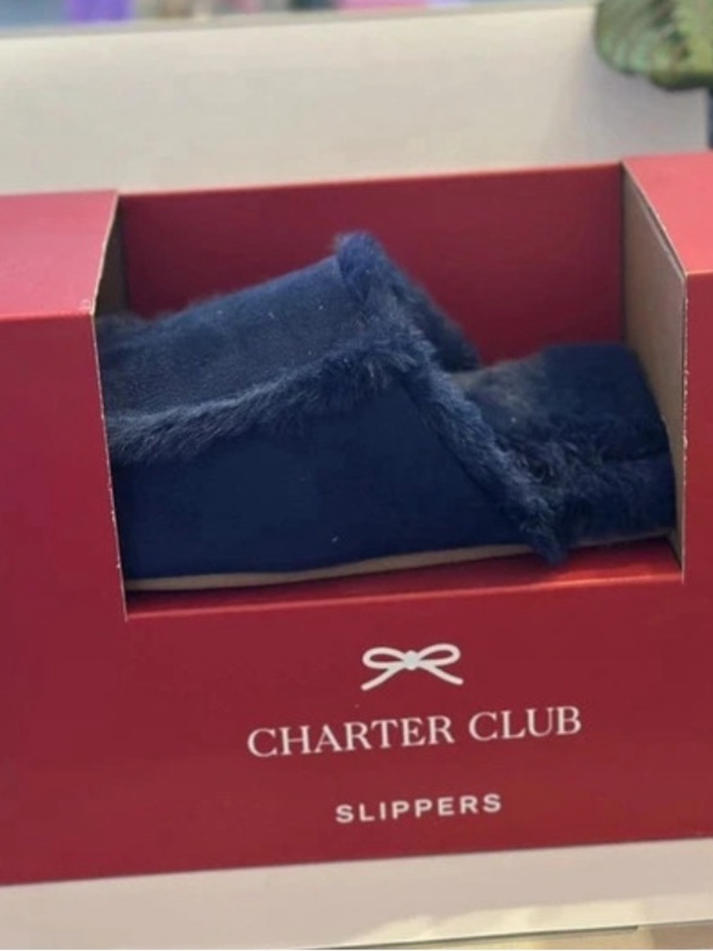 Charter Club Navy Fuzzy Slippers Women’s M 7-8 New